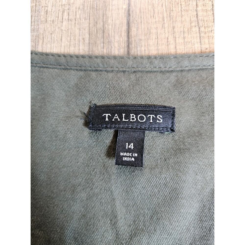 Talbots Fluid Twill Shirtdress Women's Size 14 Army Green Safari Preppy Boho - Picture 6 of 7